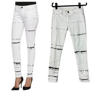 DL1961 Jeans White Emma Splatter Legging Skinny Raw Hem Denim Paint Black 27
